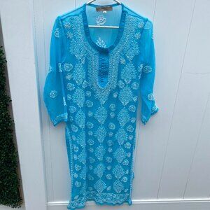 Paramount Chikan Women Hand Embroidered Chikankari Georgette Straight Kurta Sz M
